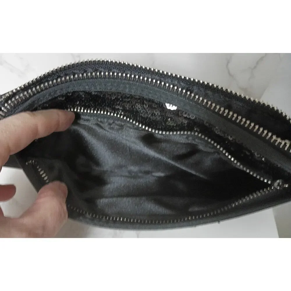 VICTORIA'S SECRET Black Sequin Double Zipper Evening Bag - NWOT